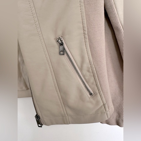 Small women’s tan faux leather jacket with cloth side detailing - Picture 3 of 6